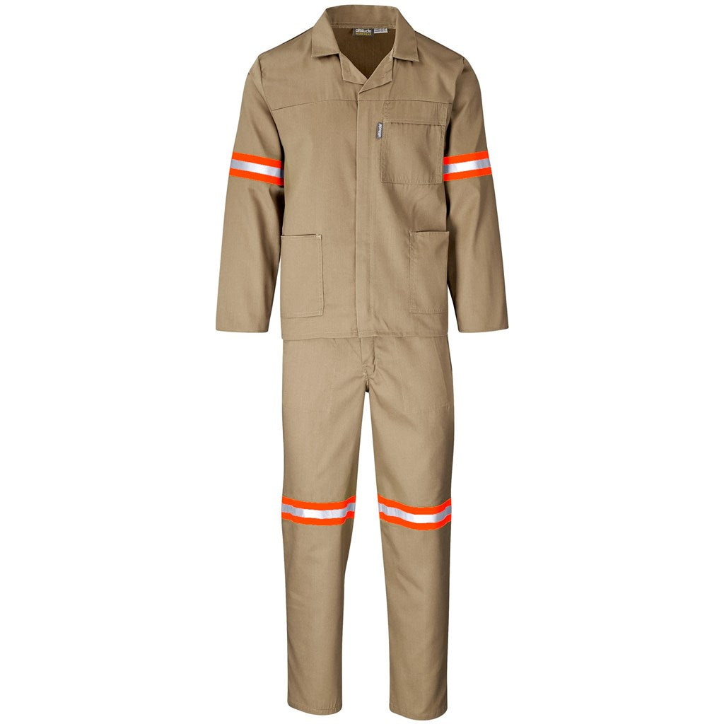 Trade Polycotton Conti Suit - Reflective Arms & Legs - Orange Tape - Khaki