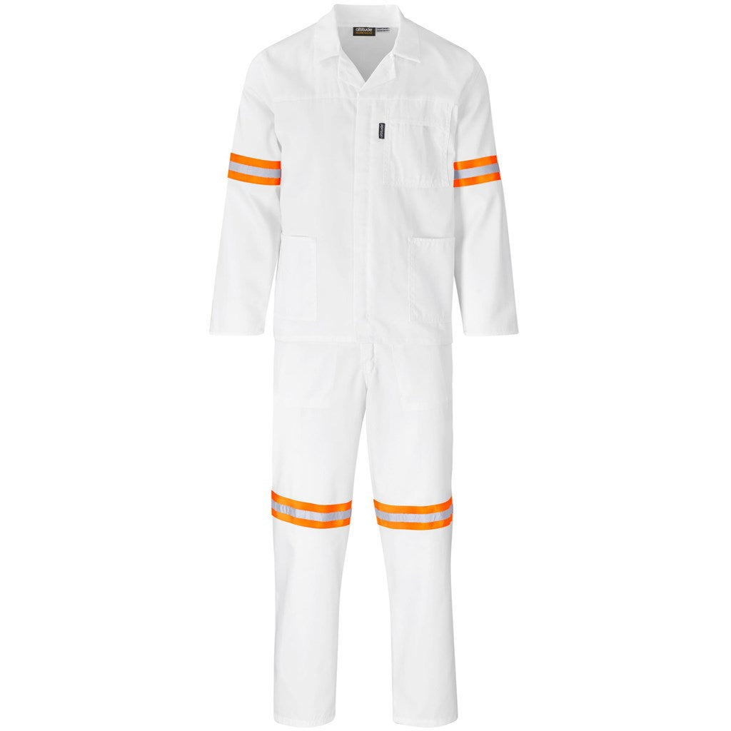 Trade Polycotton Conti Suit - Reflective Arms & Legs - Orange Tape - White