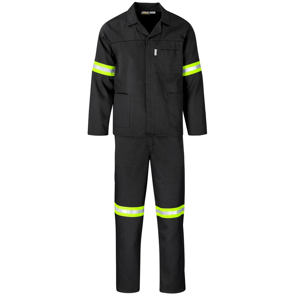 Trade Polycotton Conti Suit - Reflective Arms, Legs & Back - Yellow Tape - Black