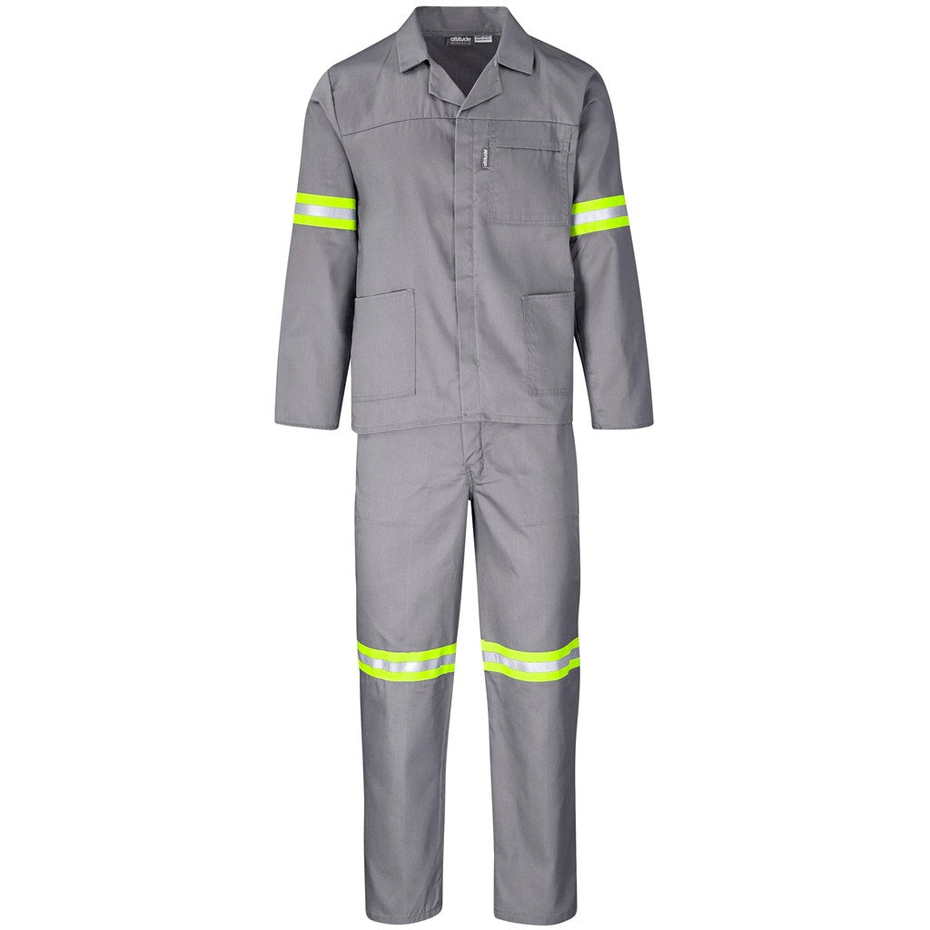 Trade Polycotton Conti Suit - Reflective Arms, Legs & Back - Yellow Tape - Grey