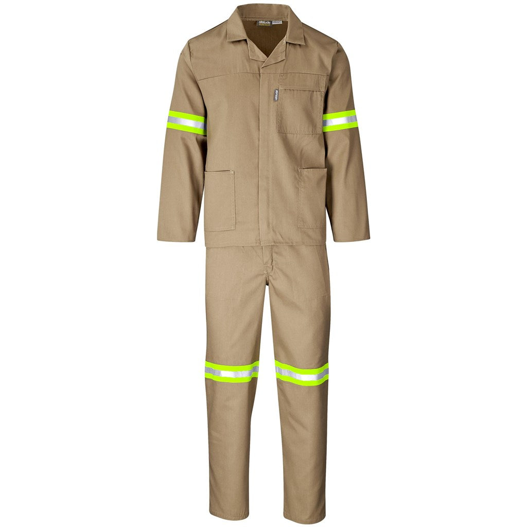Trade Polycotton Conti Suit - Reflective Arms, Legs & Back - Yellow Tape - Khaki