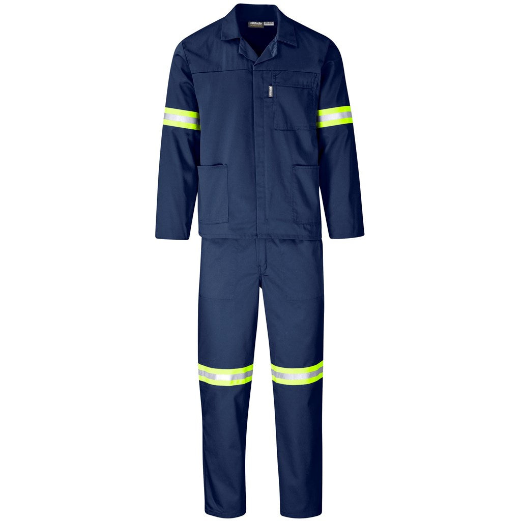 Trade Polycotton Conti Suit - Reflective Arms, Legs & Back - Yellow Tape - Navy