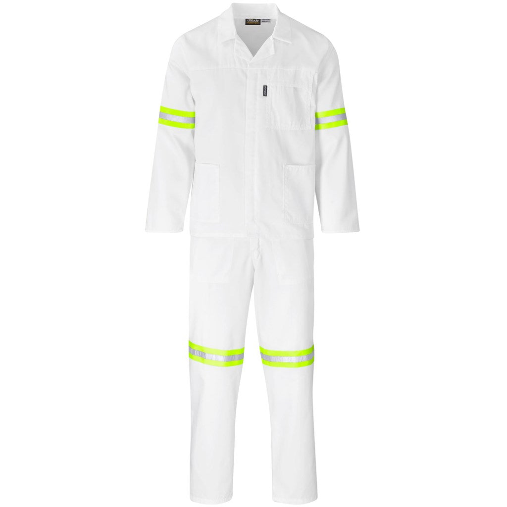 Trade Polycotton Conti Suit - Reflective Arms, Legs & Back - Yellow Tape - White