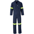Technician 100% Cotton Conti Suit - Reflective Arms & Legs - Yellow Tape - Navy