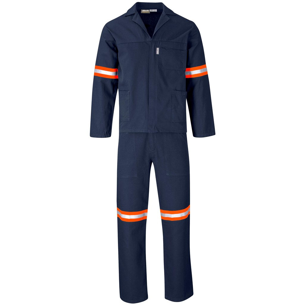 Technician 100% Cotton Conti Suit - Reflective Arms & Legs - Orange Tape - Navy