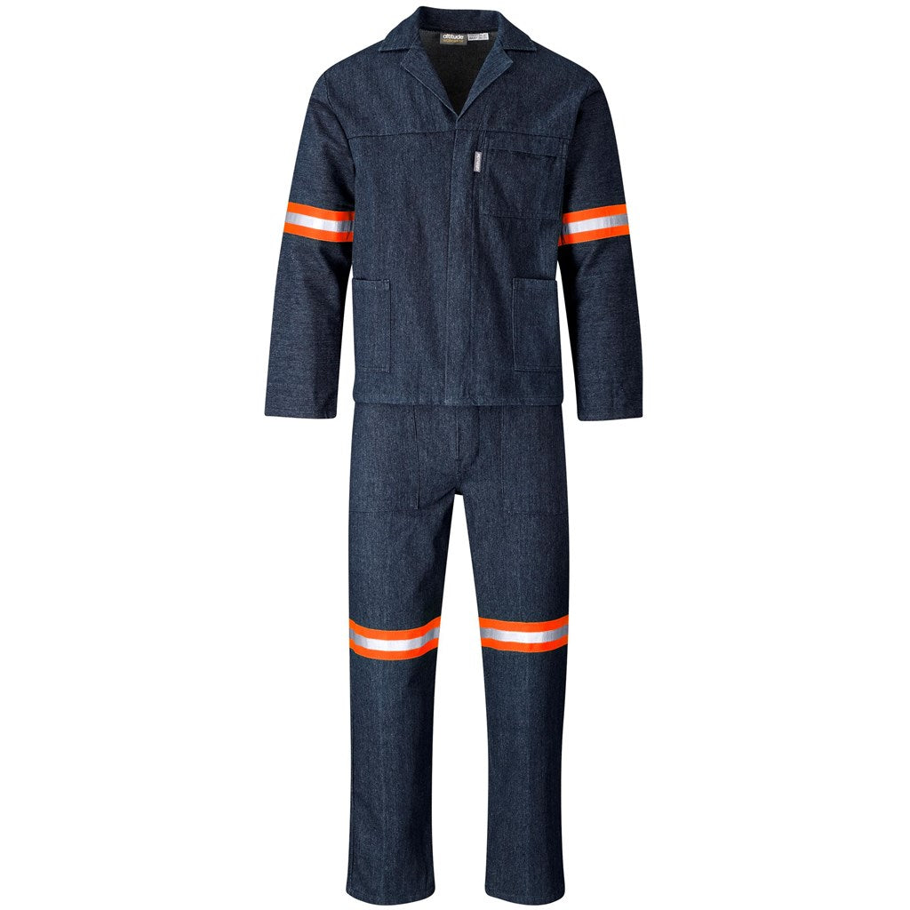 Vintage 100% Cotton Denim Conti Suit - Reflective Arms, Legs & Back - Orange Tape - Dark Blue