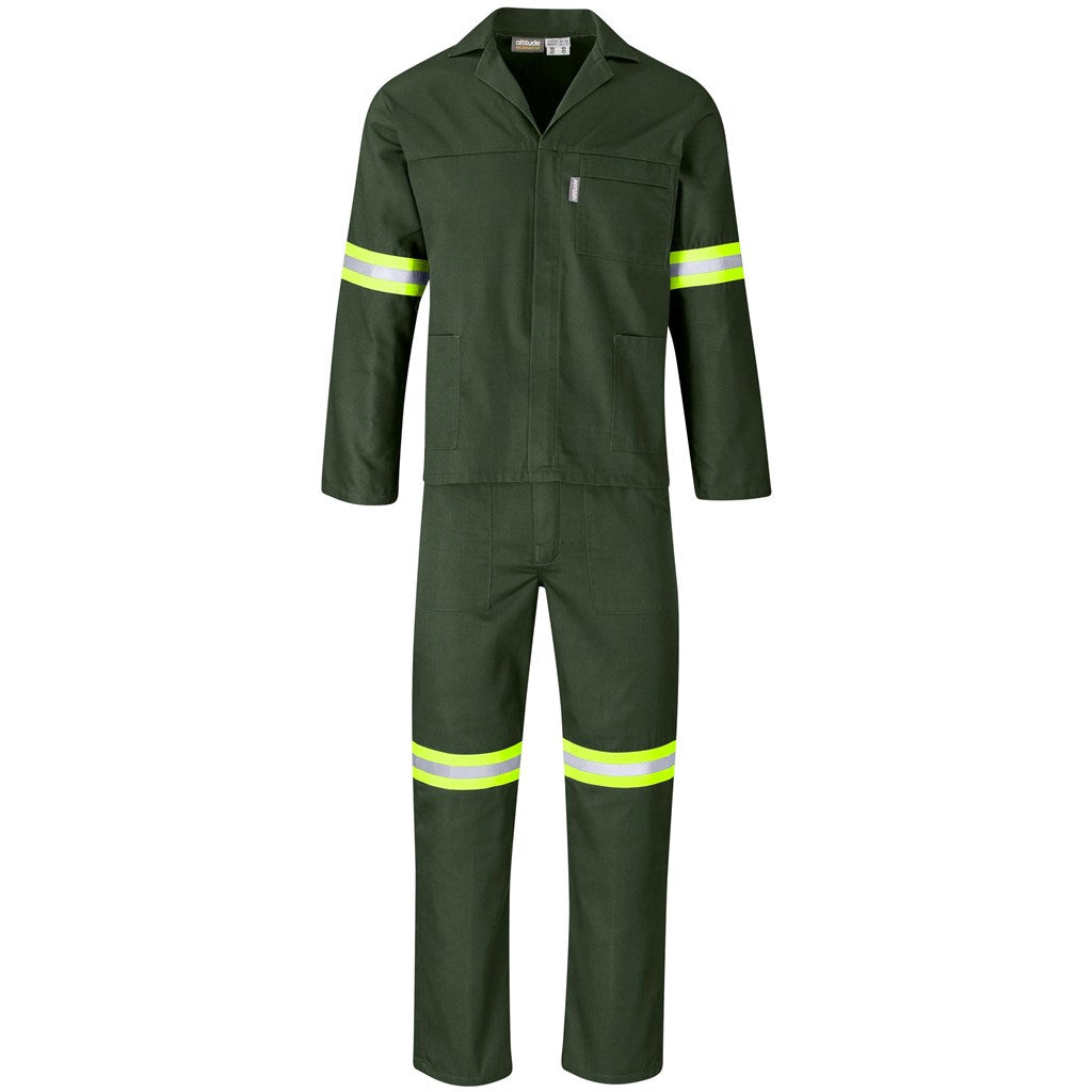 Acid Resistant Polycotton Conti Suit - Reflective Arm & Legs - Yellow Tape - Olive