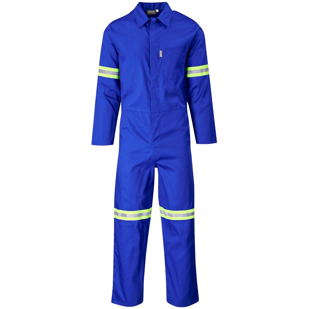 Safety Polycotton Boiler Suit - Reflective Arms & Legs - Yellow Tape - Royal Blue