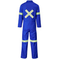 Safety Polycotton Boiler Suit - Reflective Arms Legs & Back - Yellow Tape - Royal Blue