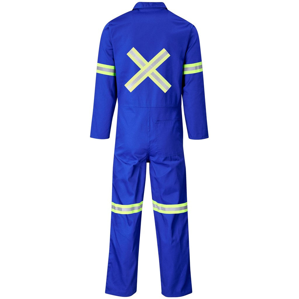 Safety Polycotton Boiler Suit - Reflective Arms Legs & Back - Yellow Tape - Royal Blue