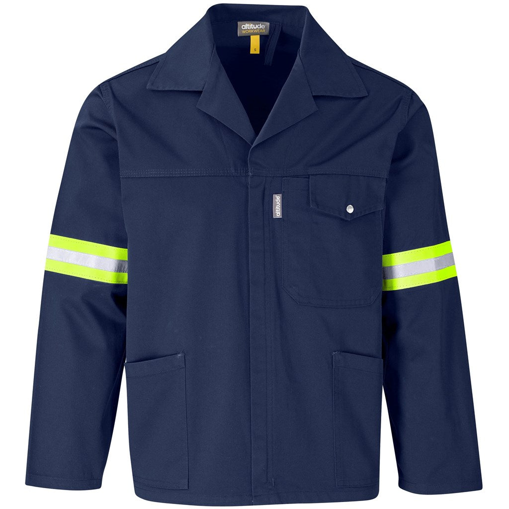 Site Premium Polycotton Jacket - Reflective Arms - Yellow Tape - Navy