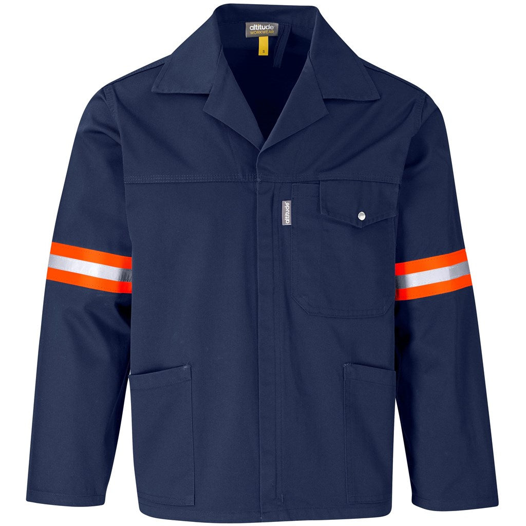 Site Premium Polycotton Jacket - Reflective Arms - Orange Tape - Navy