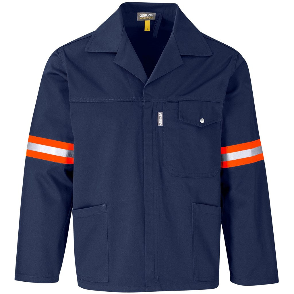 Site Premium Polycotton Jacket - Reflective Arms & Back - Orange Tape - Navy