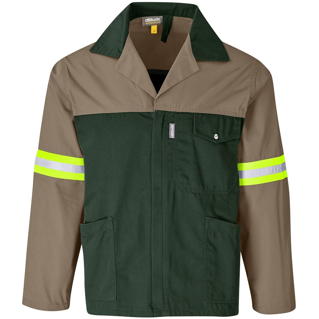 Site Premium Two-Tone Polycotton Jacket - Reflective Arms - Yellow Tape - Khaki
