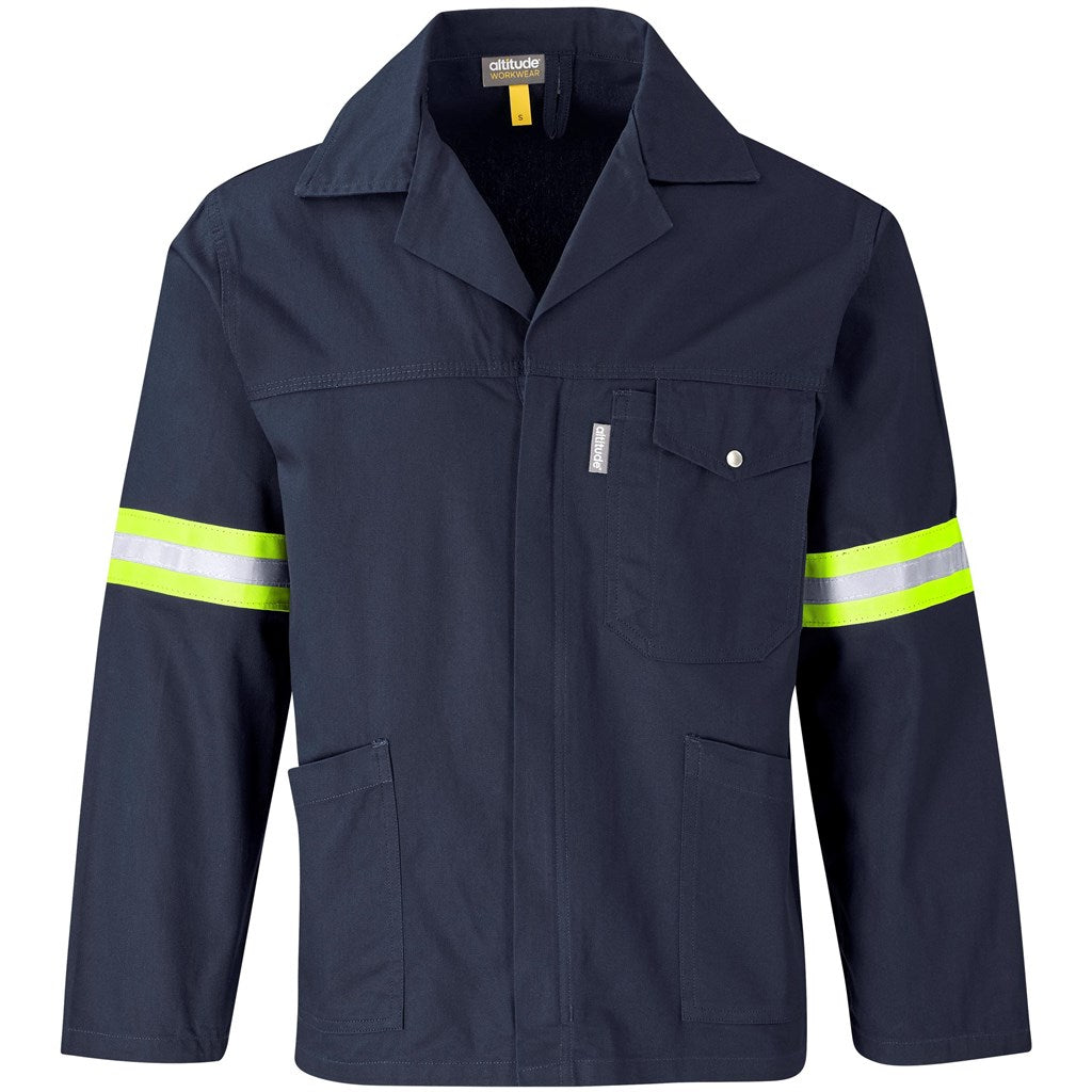 Artisan Premium 100% Cotton Jacket - Reflective Arms & Back - Yellow Tape - Navy