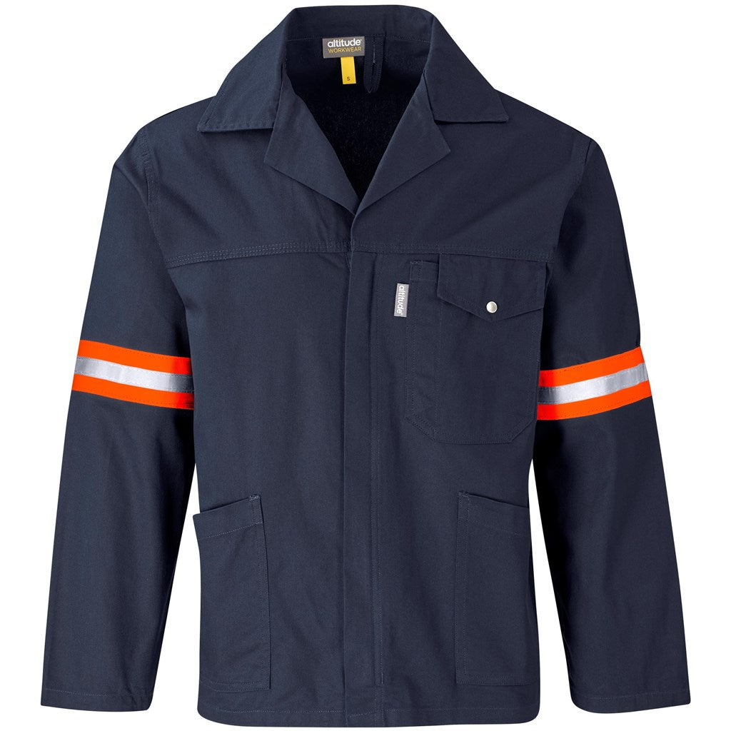 Artisan Premium 100% Cotton Jacket - Reflective Arms & Back - Orange Tape - Navy