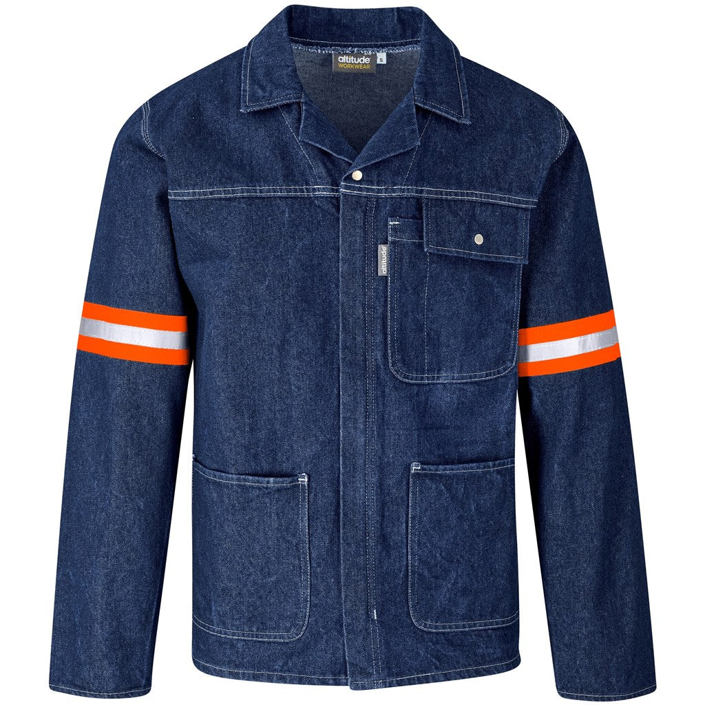 Cast Premium 100% Cotton Denim Jacket - Reflective Arms & Back - Orange Tape - Blue