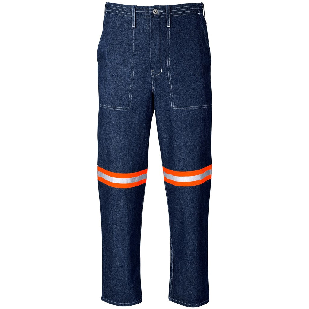 Cast Premium 100% Cotton Denim Pants - Reflective Legs - Orange Tape - Blue