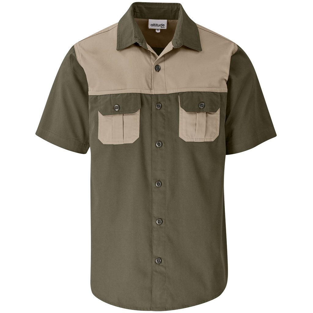 Mens Short Sleeve Serengeti 2-Tone Bush Shirt - Military Green