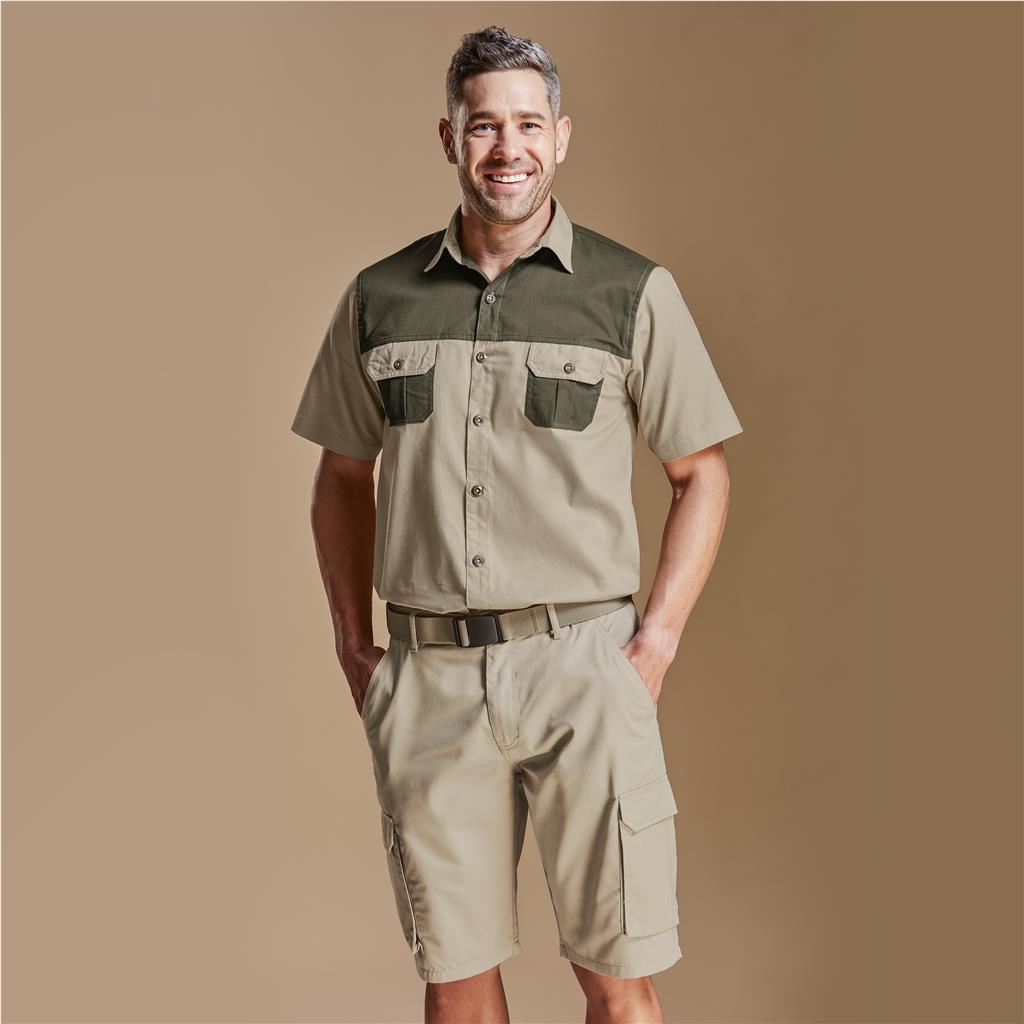 Mens Short Sleeve Serengeti 2-Tone Bush Shirt