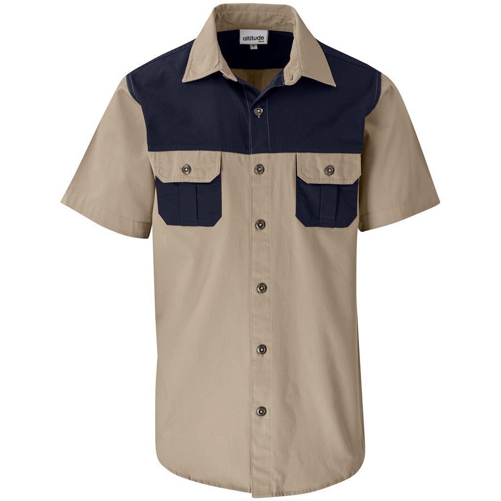Mens Short Sleeve Serengeti 2-Tone Bush Shirt - Stone