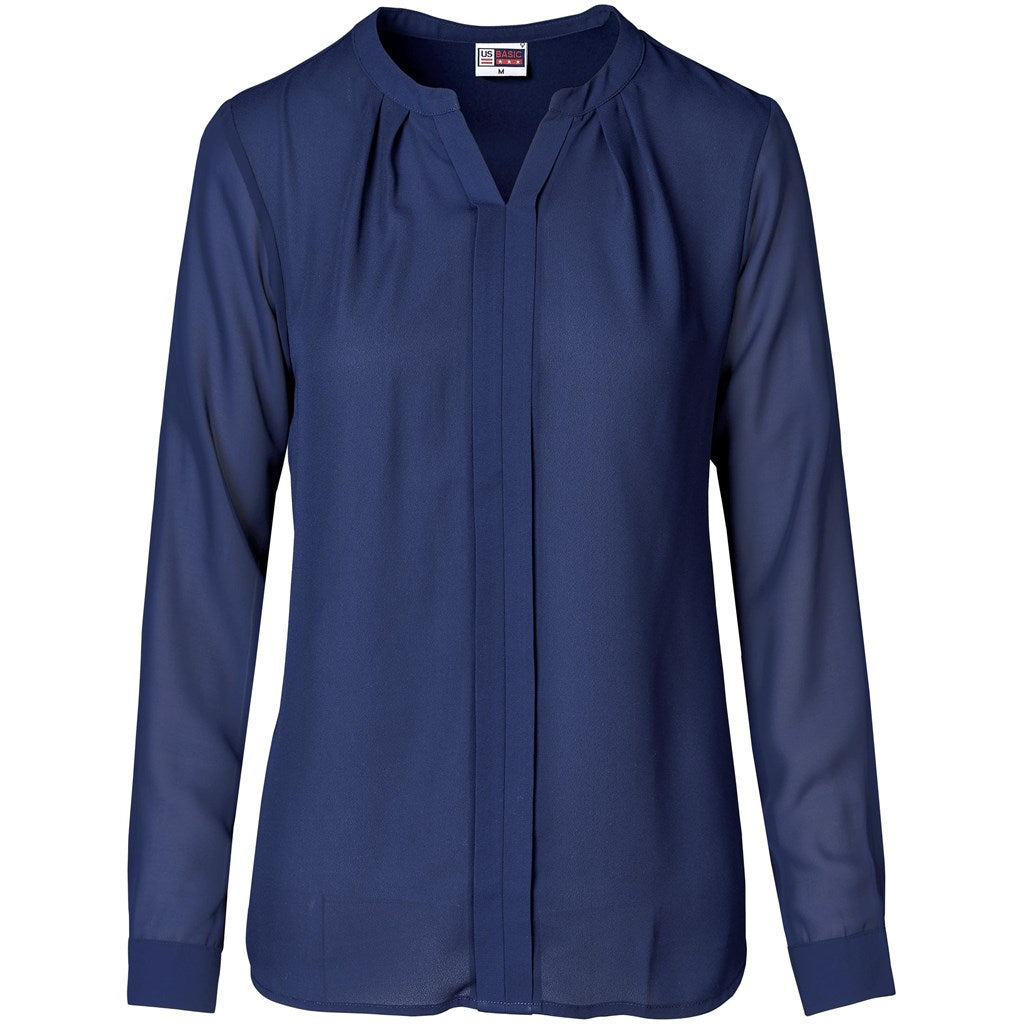 Ladies Long Sleeve Zenobia Blouse - Navy
