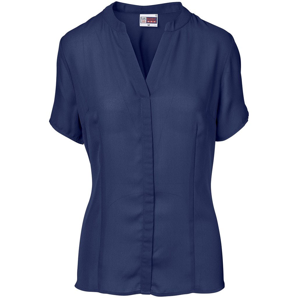 Ladies Short Sleeve Ava Blouse - Navy