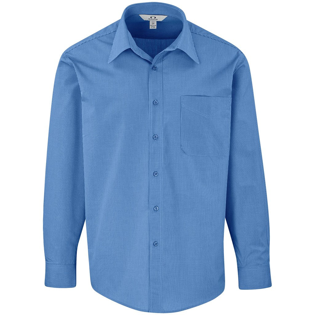 Mens Long Sleeve Micro Check Shirt - Blue