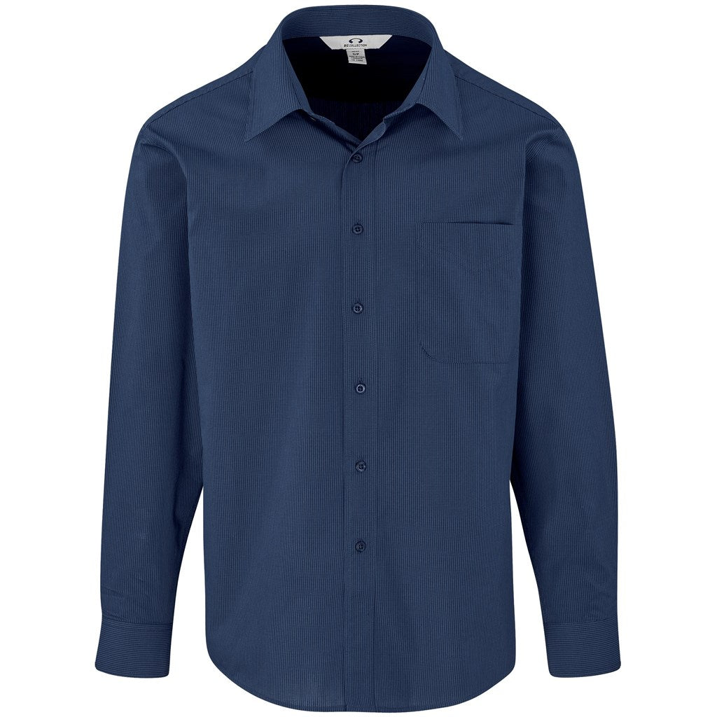 Mens Long Sleeve Micro Check Shirt - Navy