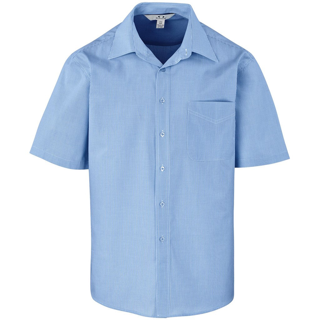 Mens Short Sleeve Micro Check Shirt - Light Blue