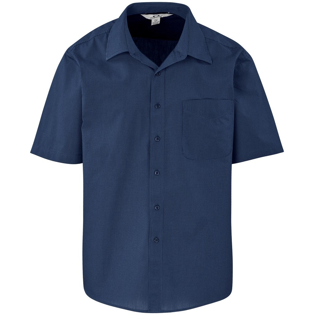 Mens Short Sleeve Micro Check Shirt - Navy