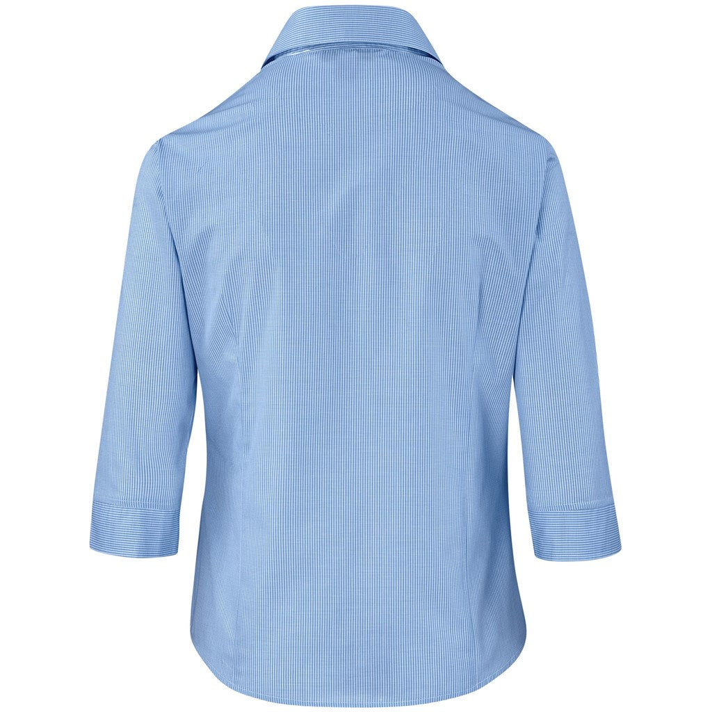 Ladies 3/4 Sleeve Micro Check Shirt - Light Blue