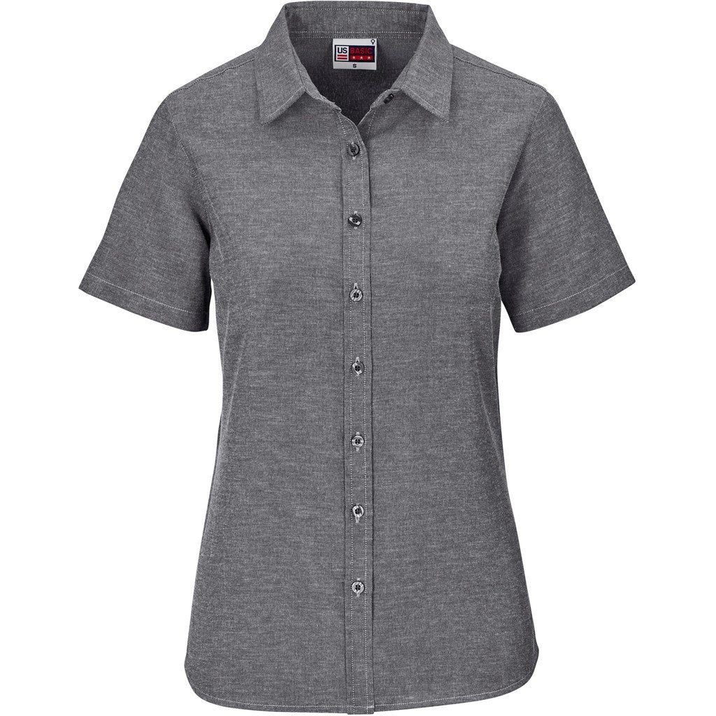 Ladies Short Sleeve Oxford Shirt - Dark Grey