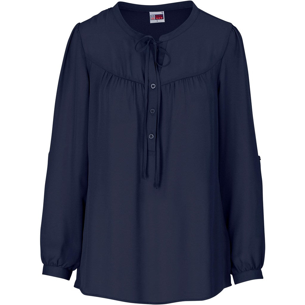 Ladies Long Sleeve Candice Blouse - Navy