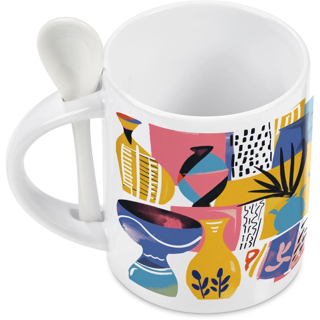 Eden Sublimation Ceramic Coffee Mug & Spoon Set - 320ml